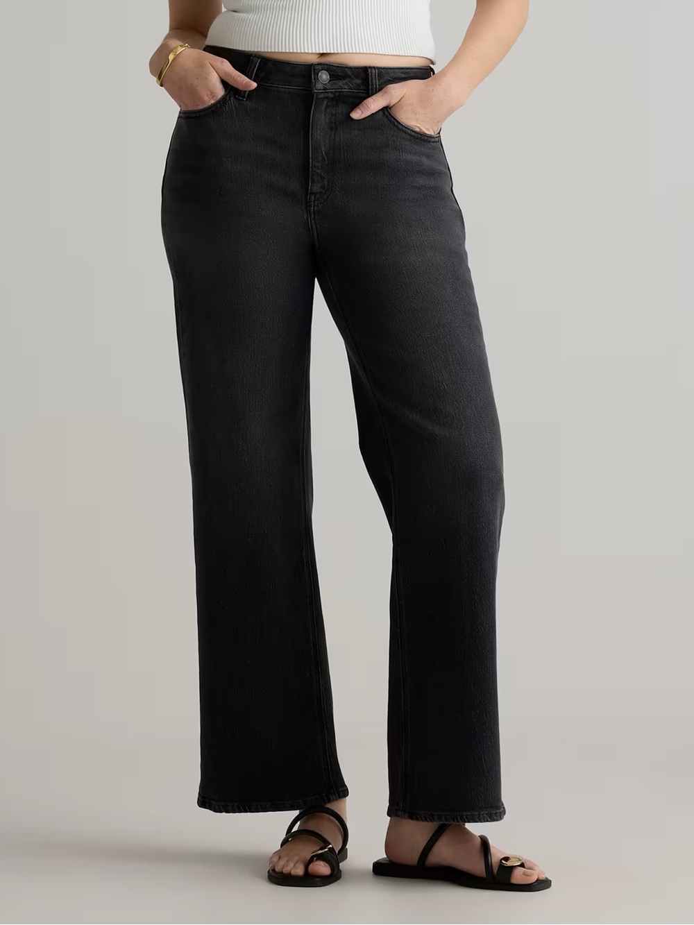 Quince Dark Gray Bella Relaxed Straight Leg Denim Jeans size 30x28